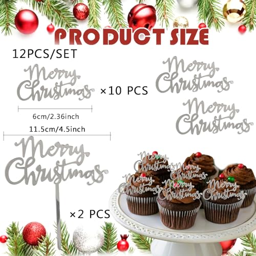 12 Pcs Christmas Cake Toppers Acrylic Mirror Gold W1687