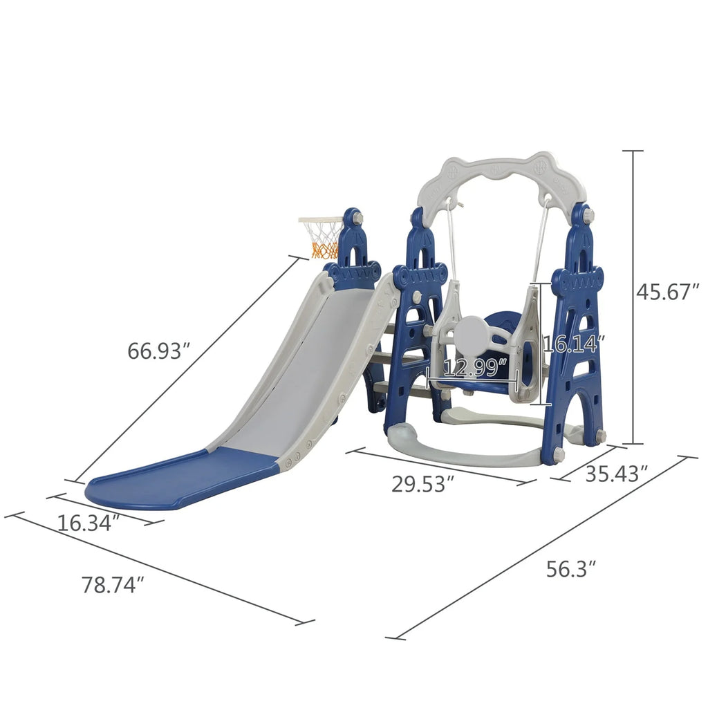3 in 1 Kids Slide and Swing Set with Basketball Hoops T6429