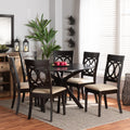 Sand Fabric Upholstered Dark Brown Wood 7-Piece Dining Set P7686