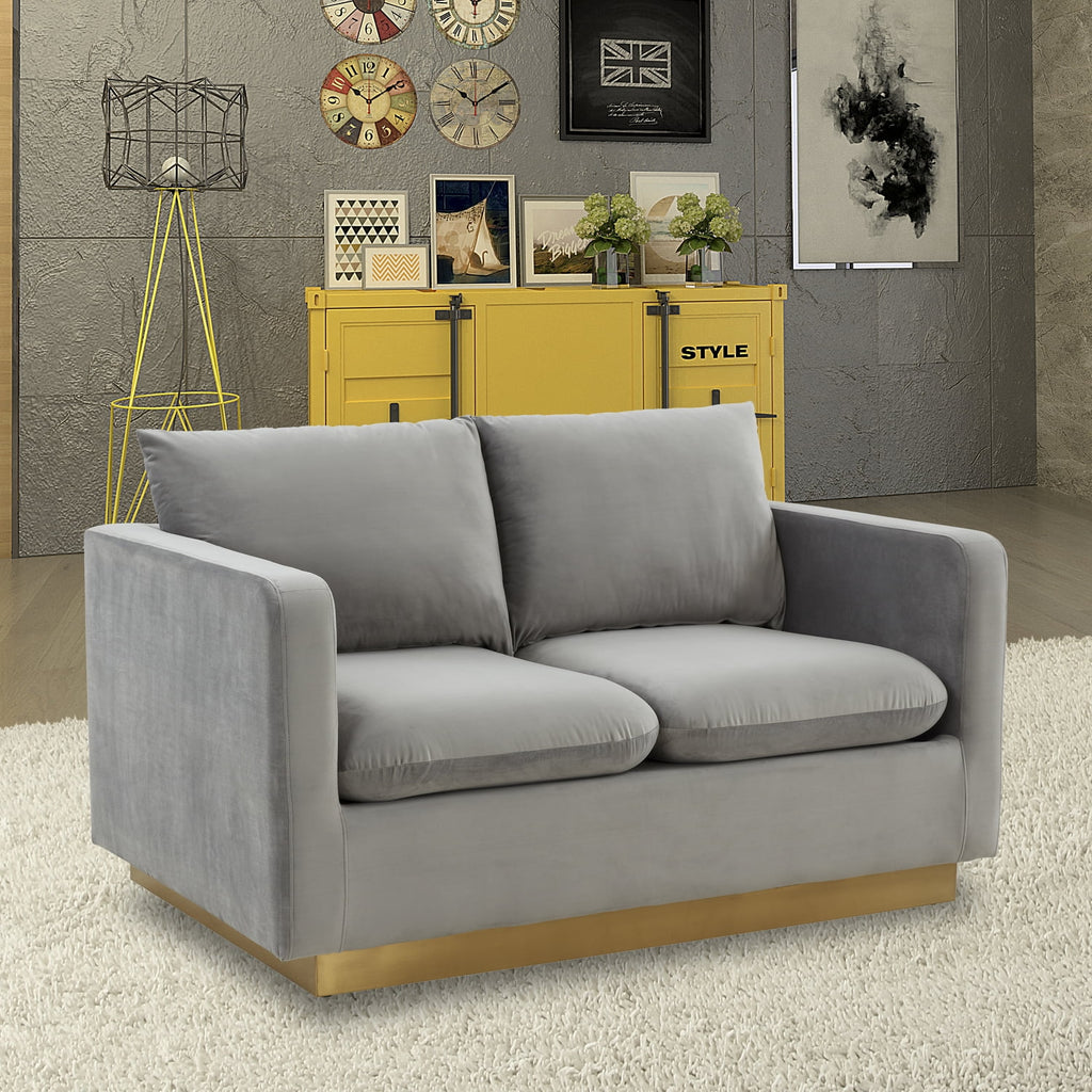 Upholstered Velvet Loveseat with Gold Frame I779