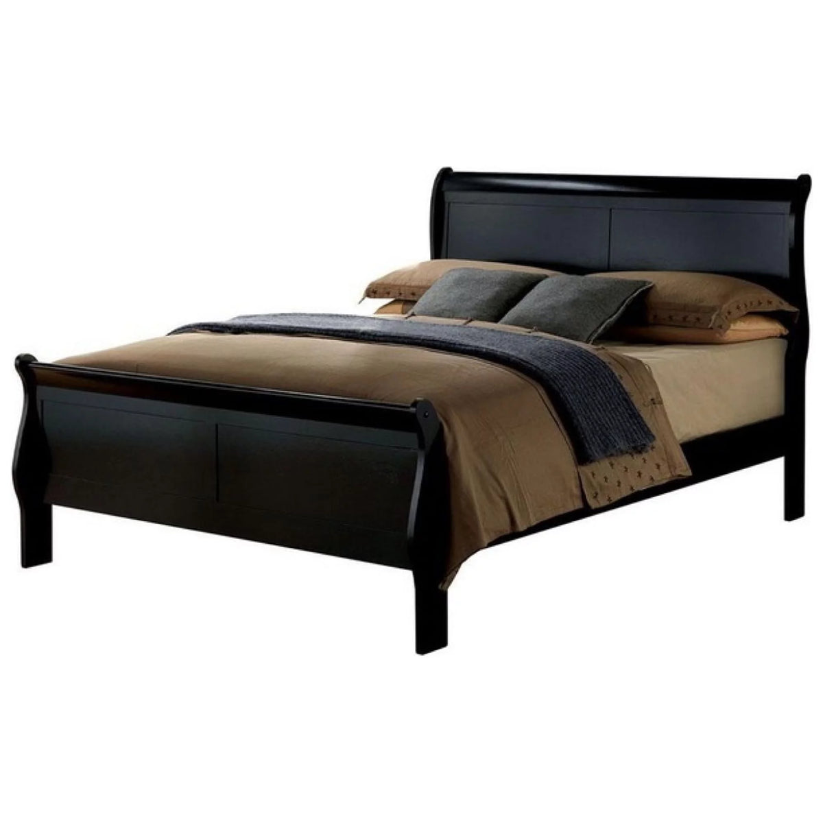 Black Queen Size Solidwood Sleigh Bed Q768000