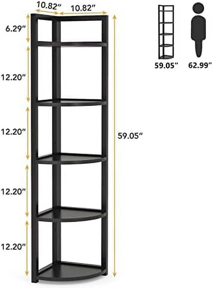 6 Tier 70.9 Inch Tall Corner Bookshelf Black I752597