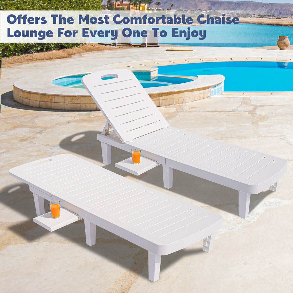 2 Pieces Patio Chaise Lounge Set with Side Table, White I708972