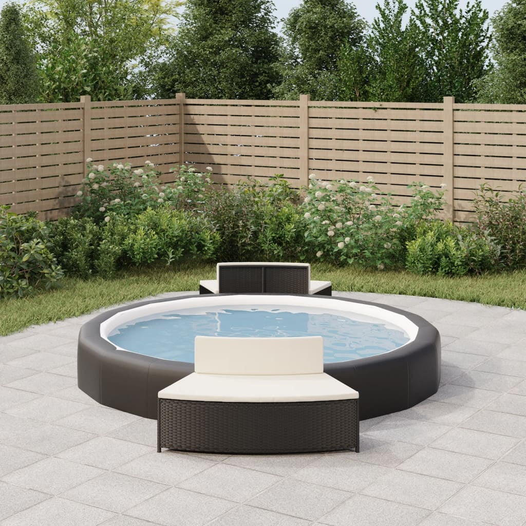 Black Poly Rattan Spa Benches with Cushions 2 pcs Z604281