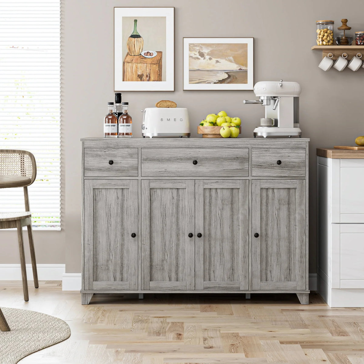 White 3 Drawer Buffet Sideboard Cabinet A5461
