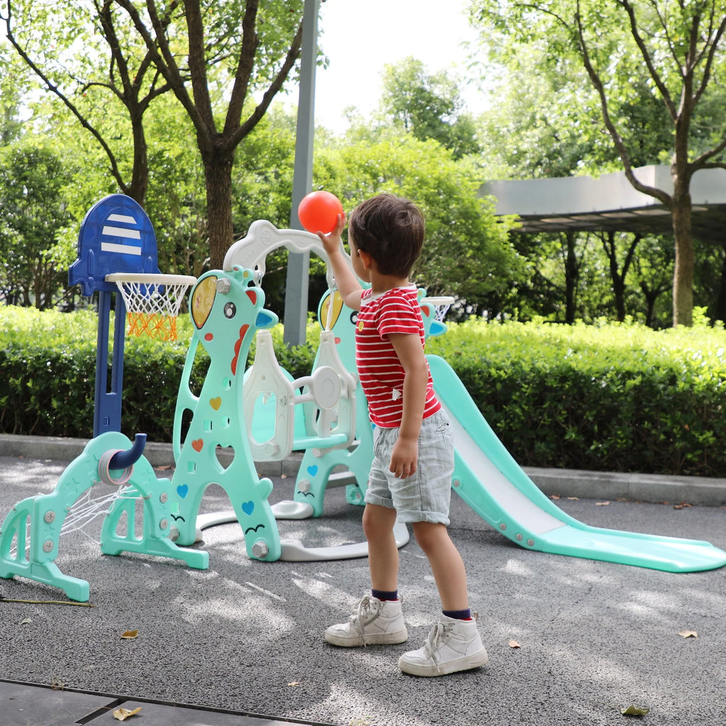 5-in-1 Toddler Climber and Swing Set with Slide, Football Gate and Basketball Hoops X457077