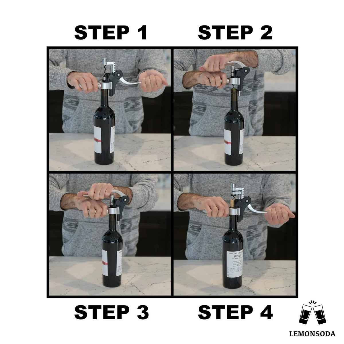 Wine Bottle Opener Kit with Corkscrew, Pourer, Foil Cutter, Stopper W1898