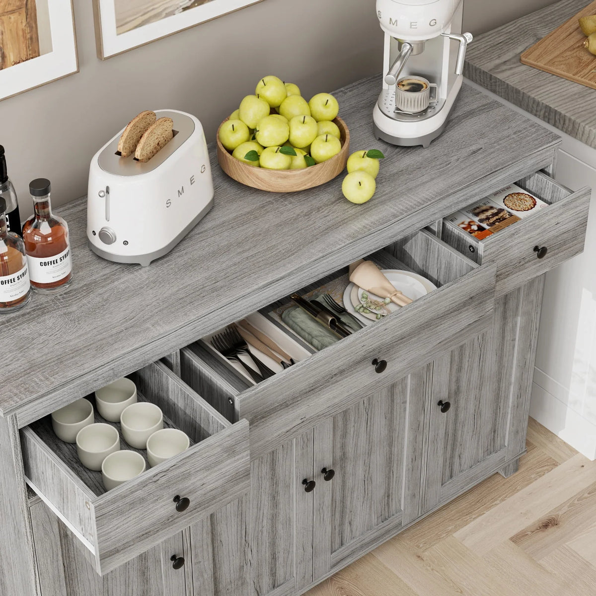 White 3 Drawer Buffet Sideboard Cabinet A5461