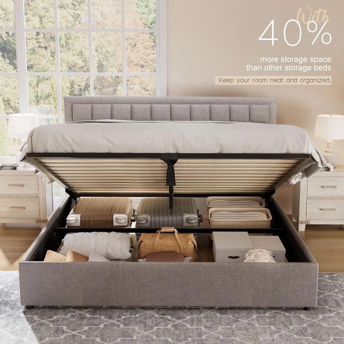 King Size Lift Up Storage Upholstered Platform Bed Frame W9472