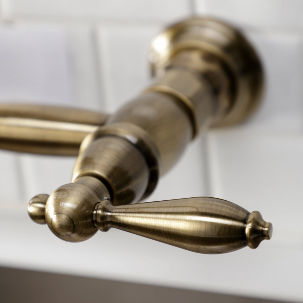 Antique Brass Wall-Mount Pull-Down Sprayer Kitchen Faucet D655