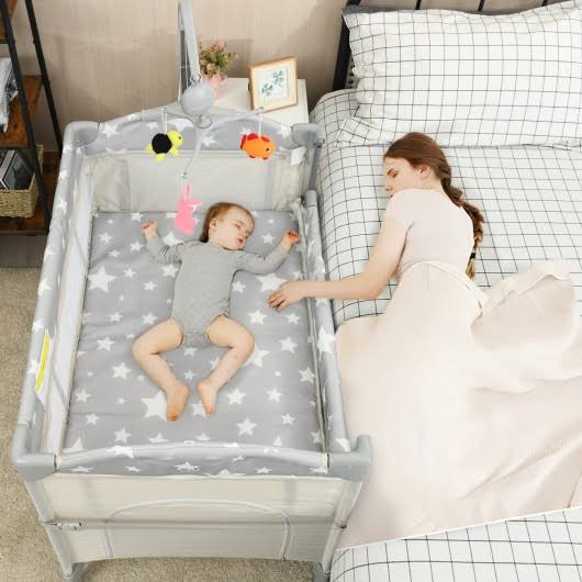 Beige Portable Baby Bassinet Crib Playard with Diaper Changer P1696