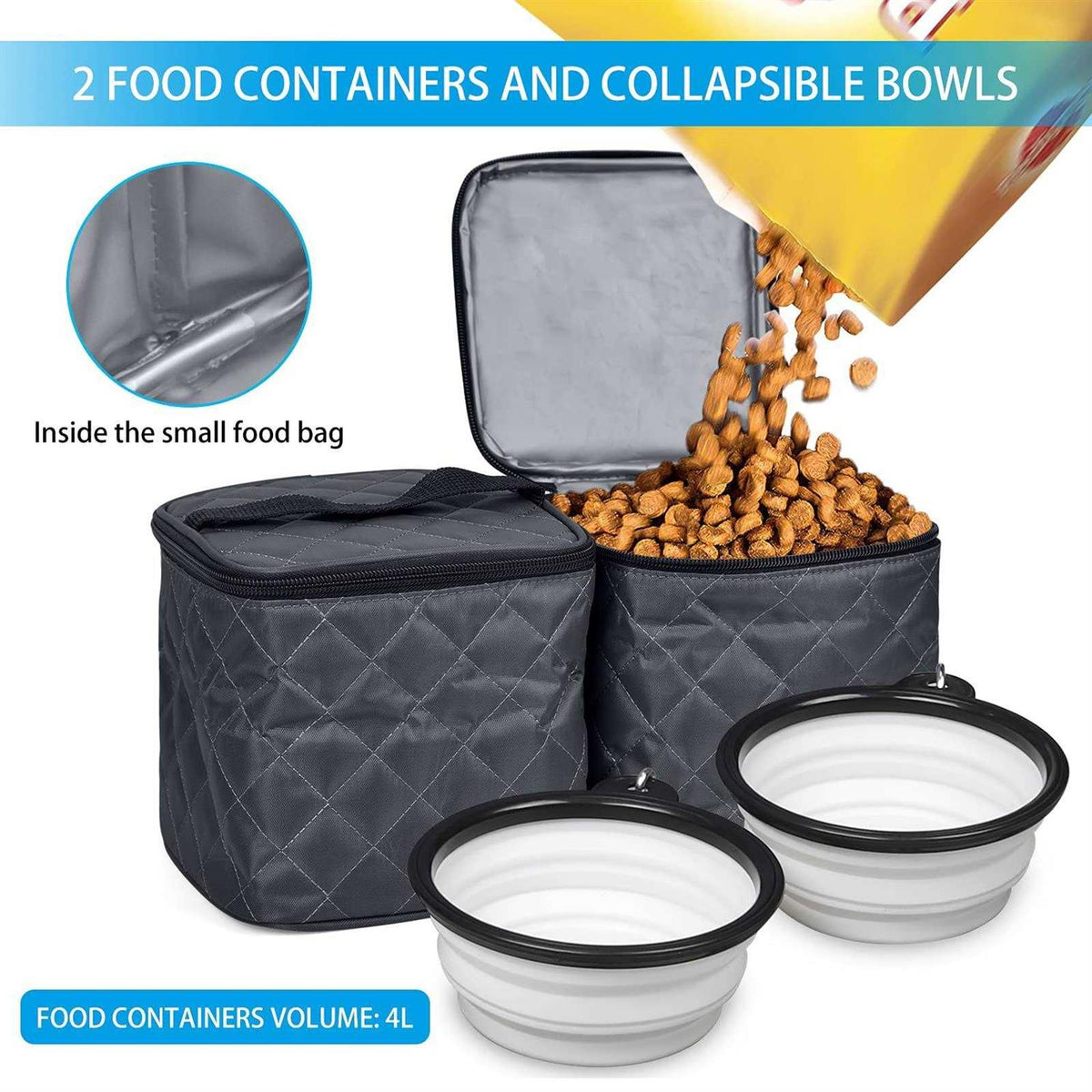Airline Approved Dog Travel Backpack with 2 Collapsible Bowls and 2 Food Baskets C2366
