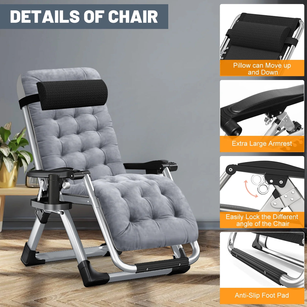 XL Zero Gravity Folding Reclining Lounge Chair with Cushion & Tray J7004