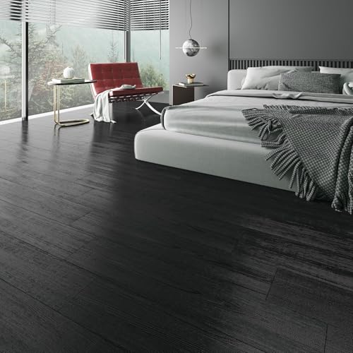 Black Peel and Stick Vinyl Floor Tile 18-Planks 6x36 O500