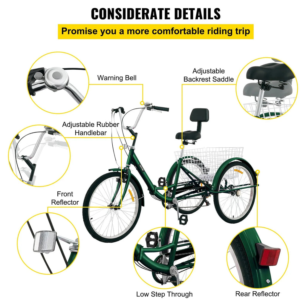 Foldable 7-Speed Adult Tricycle 24" Wheels V48579