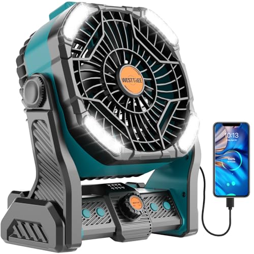 20000mAh Camping Fan with LED Lantern USB Rechargeable 4 Speeds Black E9859