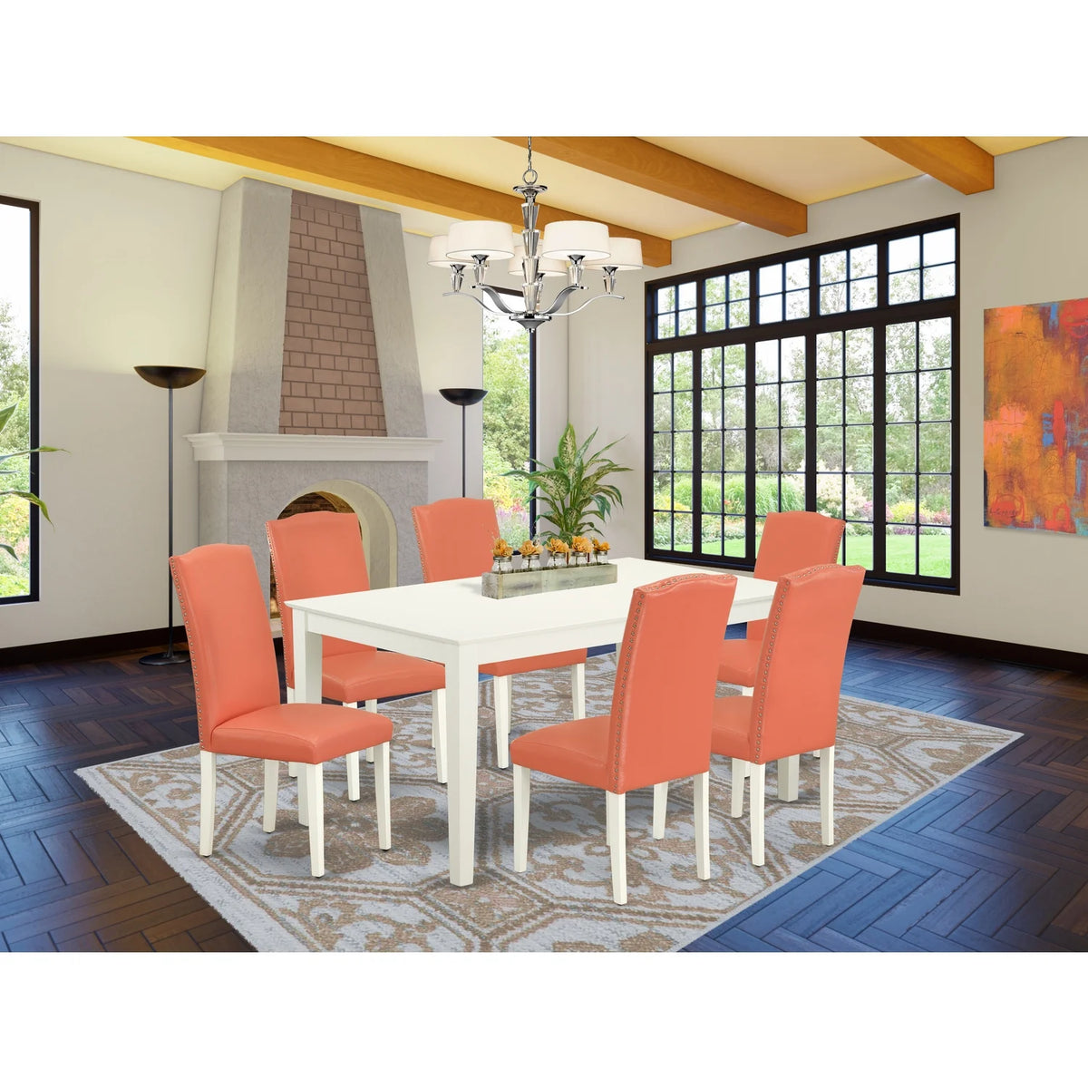 7Pc Rectangle 60" Dining Table And 6 Parson Chair Q818