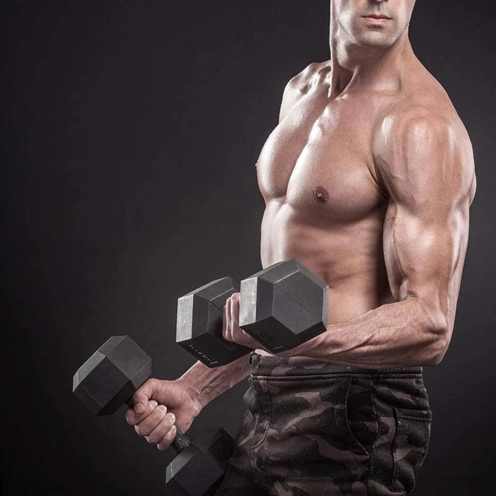 65lbs Rubber Coated Cast Iron Hex Dumbbell Set E9819