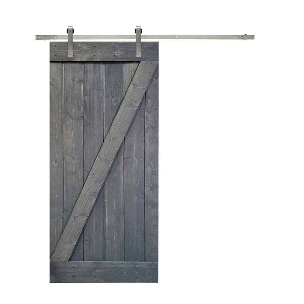 Gray Knotty Pine Wood Interior Sliding Barn Door with Hardware Kit P372
