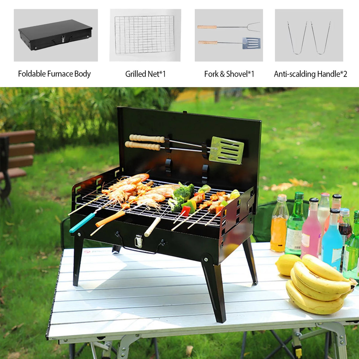 Portable Charcoal Grill Foldable BBQ Suitcase Grill G90450