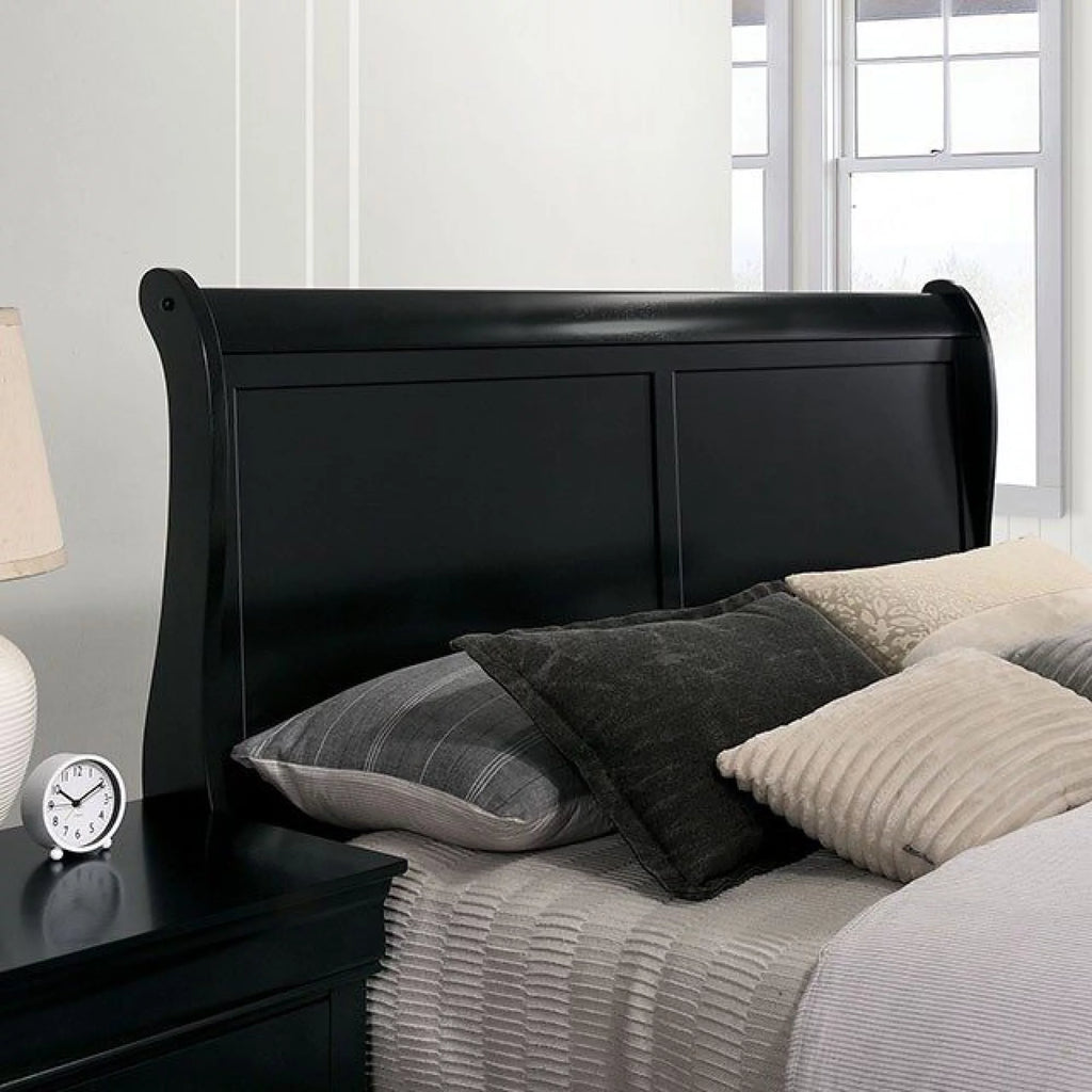 Black Queen Size Solidwood Sleigh Bed Q768000
