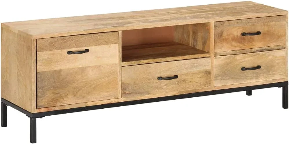 Solid Mango Wood TV Stand with Iron Tube Legs B8165