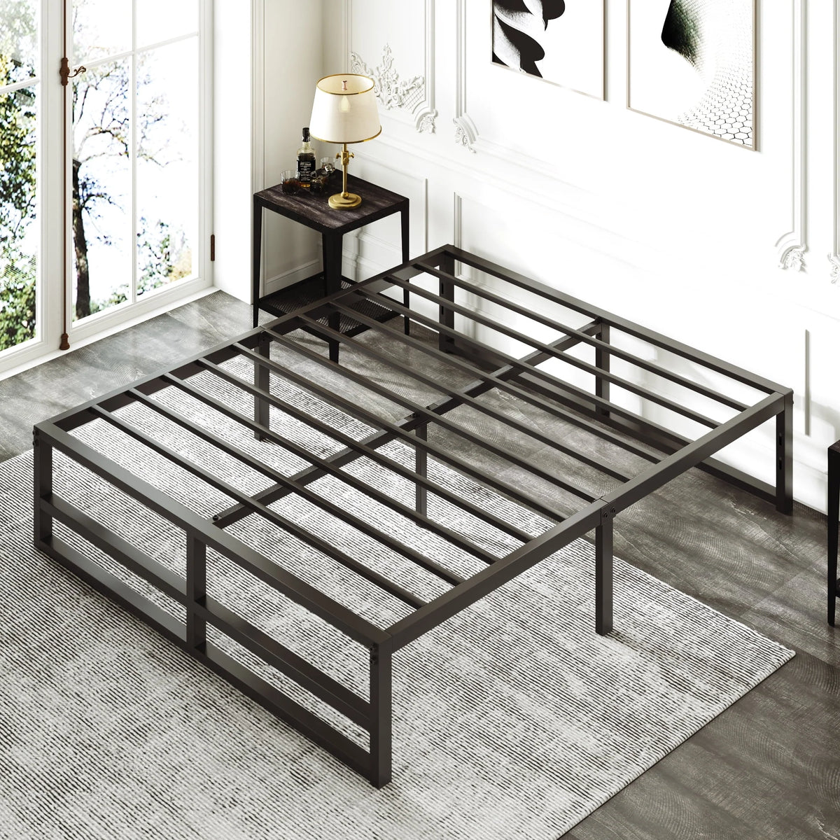 Queen Size Black Metal Platform Bed Frame U7390