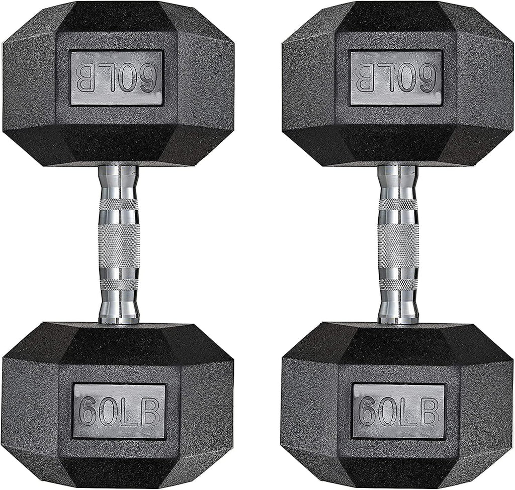 65lbs Rubber Coated Cast Iron Hex Dumbbell Set E9819