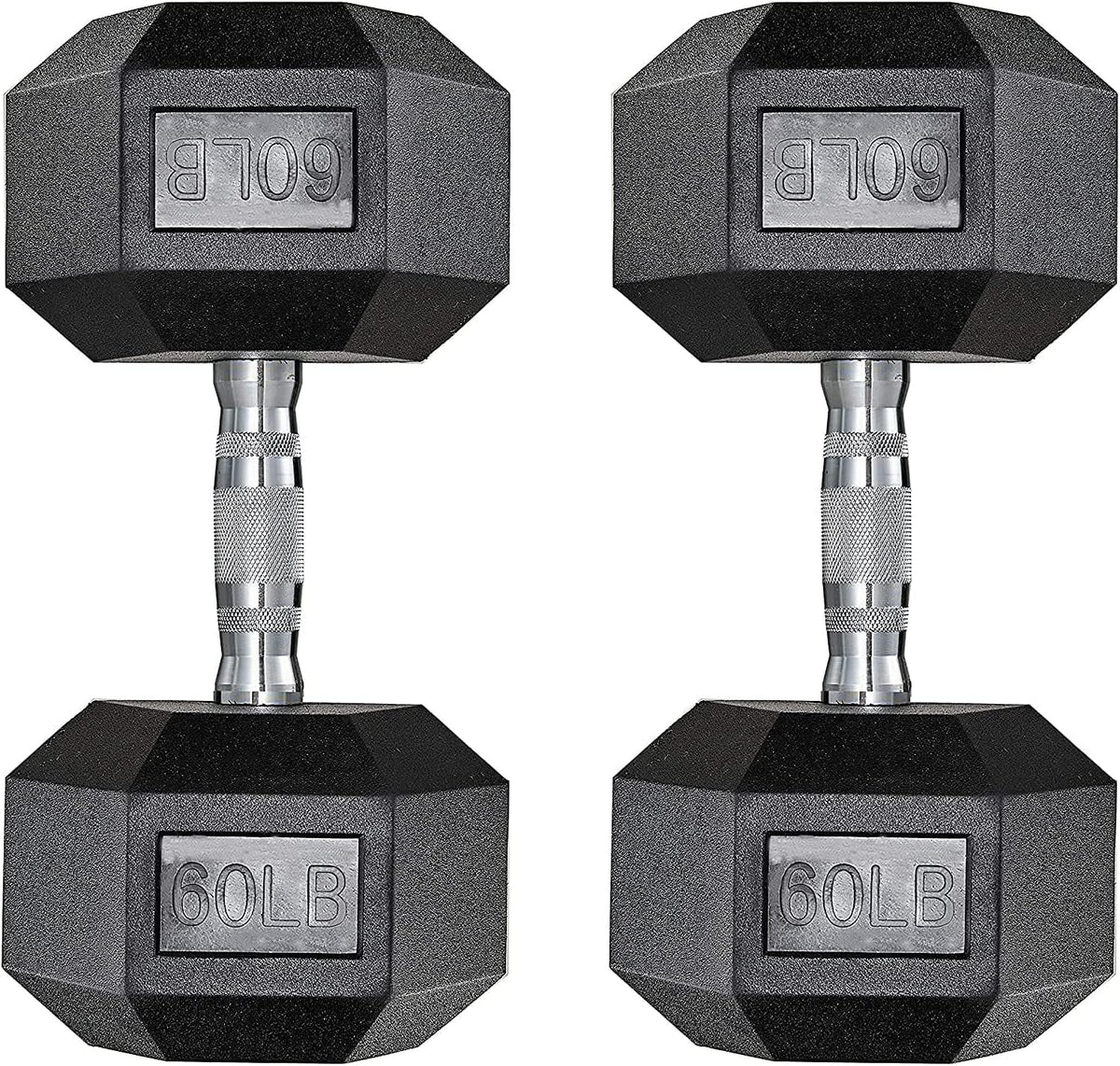 65lbs Rubber Coated Cast Iron Hex Dumbbell Set E9819