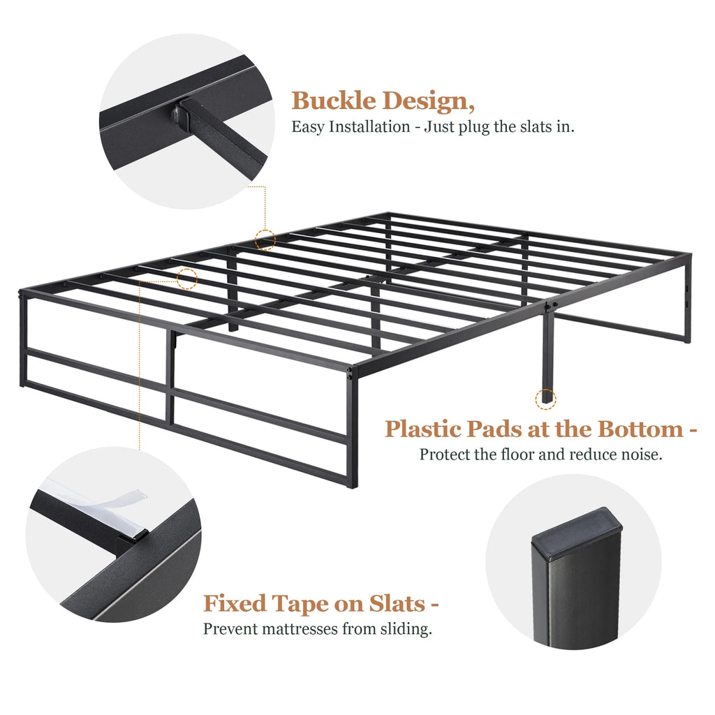 Queen Size Black Metal Platform Bed Frame U7390