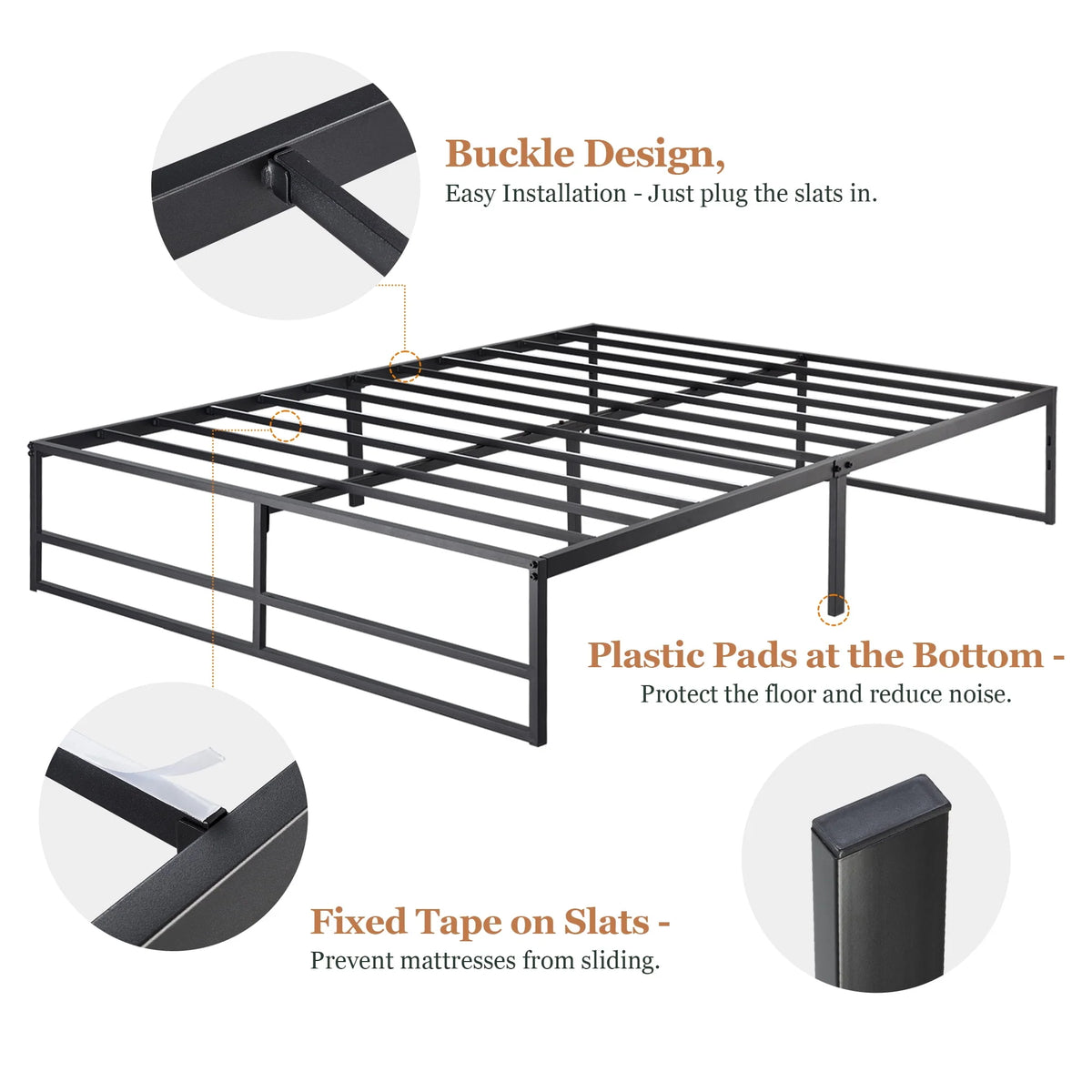 Queen Size Black Metal Platform Bed Frame U7390