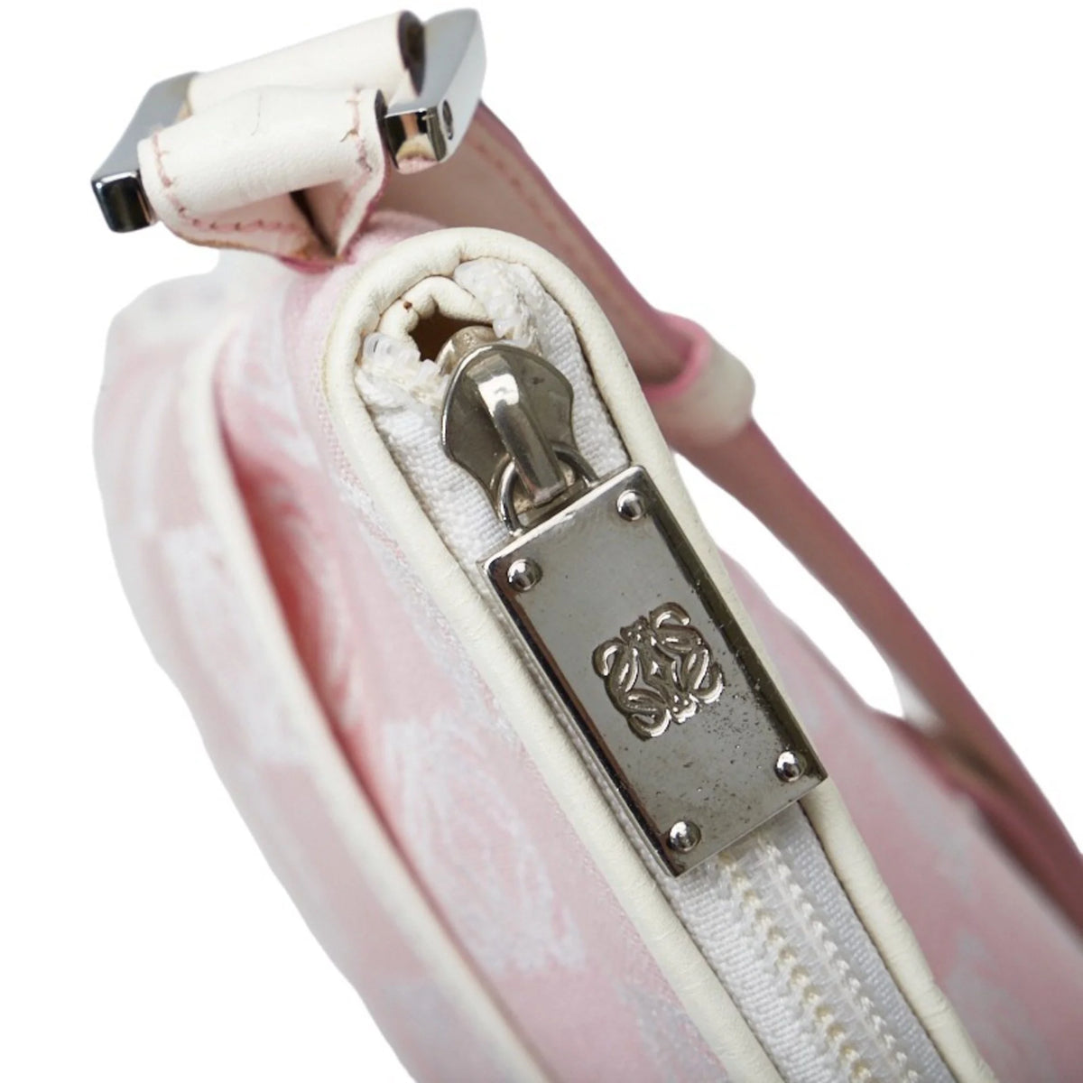 Pre-Owned Pink White Canvas Leather Shoulder Bag N370975