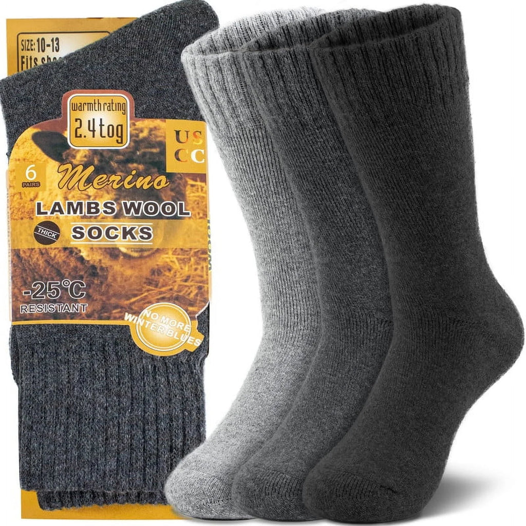 6 Pairs Wool Merino Thermal Boot Socks Size 10-13 M1562