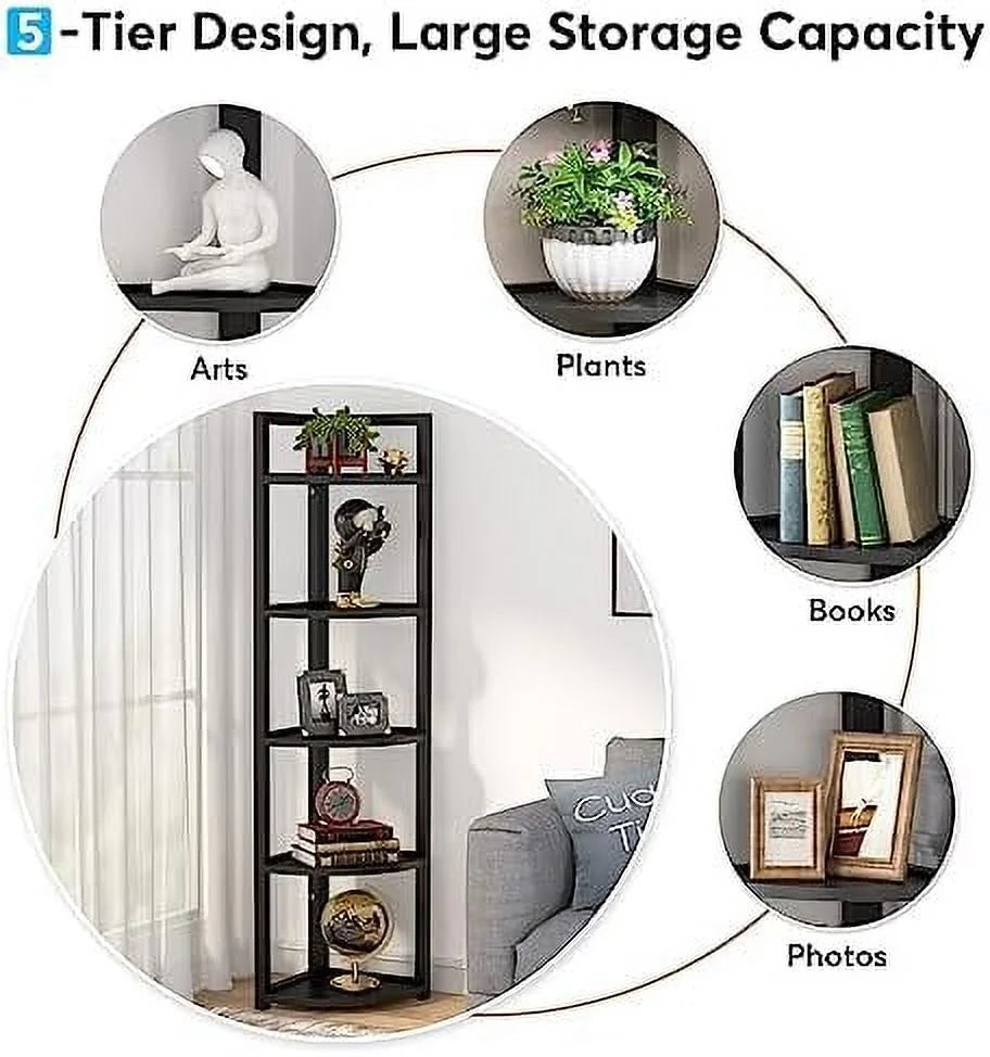 6 Tier 70.9 Inch Tall Corner Bookshelf Black I752597