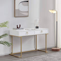 White & Gold Desk Console with Drawers L36649