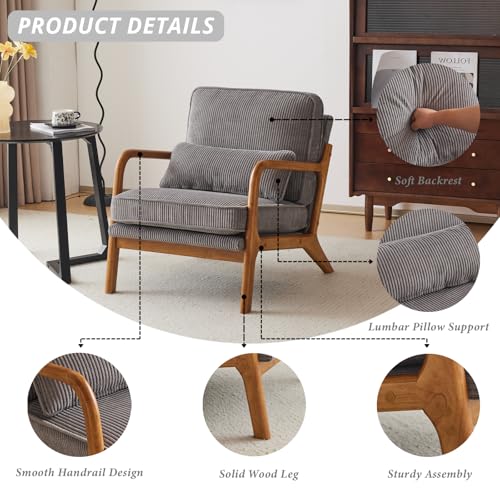 Corduroy Upholstered Accent Chair with Pillow Q4222