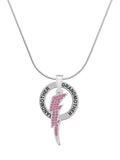 Large Hot Pink Crystal Lightning Bolt Ring Charm Necklace, 18" M9601