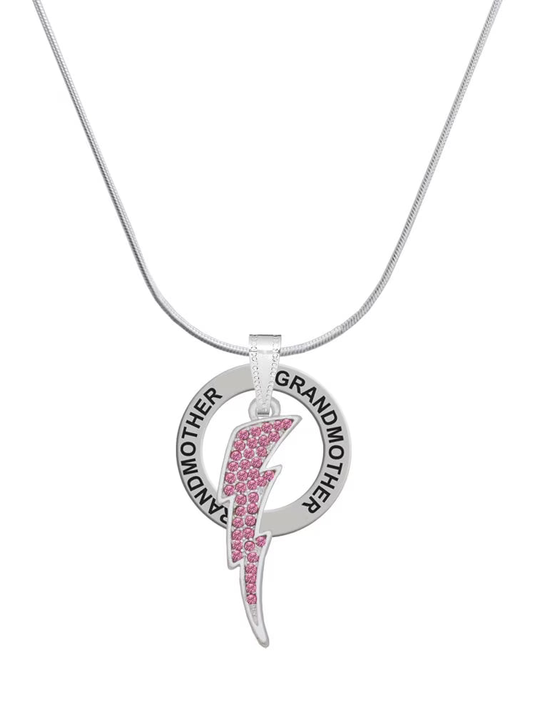 Large Hot Pink Crystal Lightning Bolt Ring Charm Necklace, 18" M9601