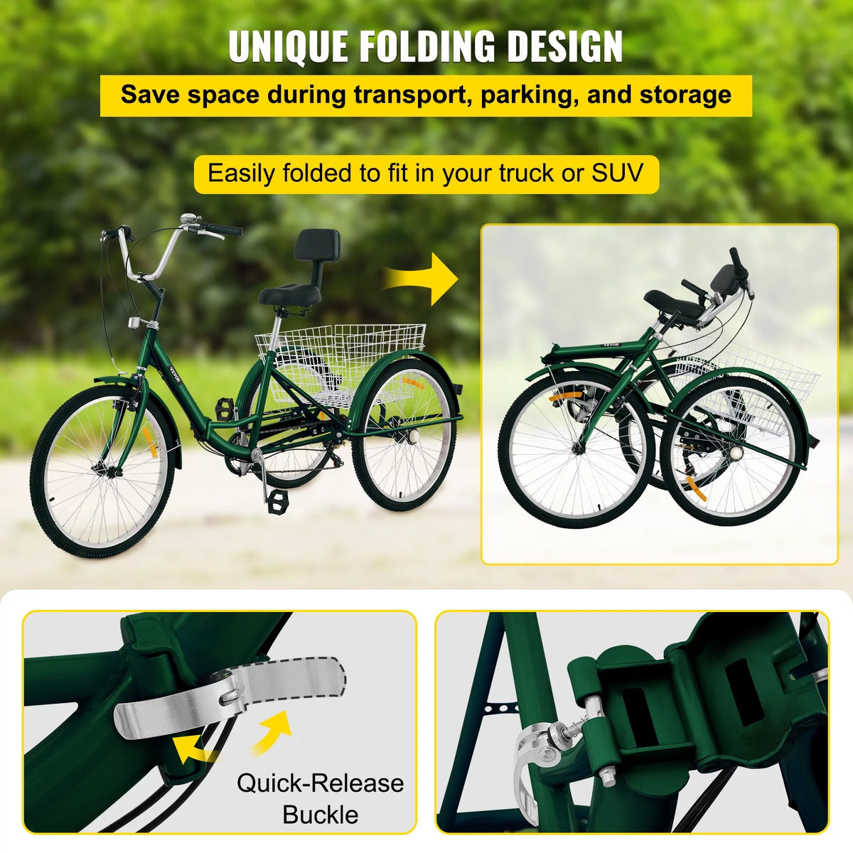 Foldable 7-Speed Adult Tricycle 24" Wheels V48579