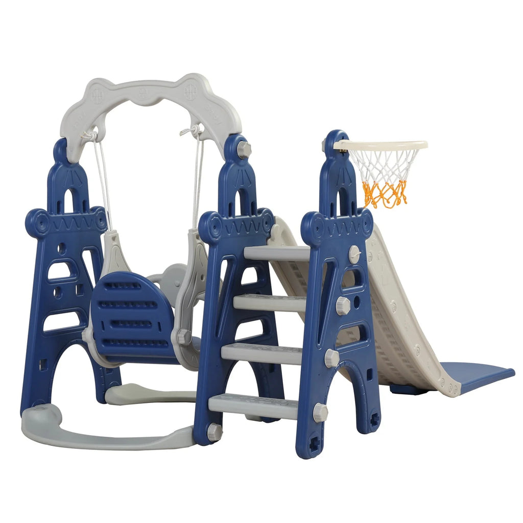 3 in 1 Kids Slide and Swing Set with Basketball Hoops T6429