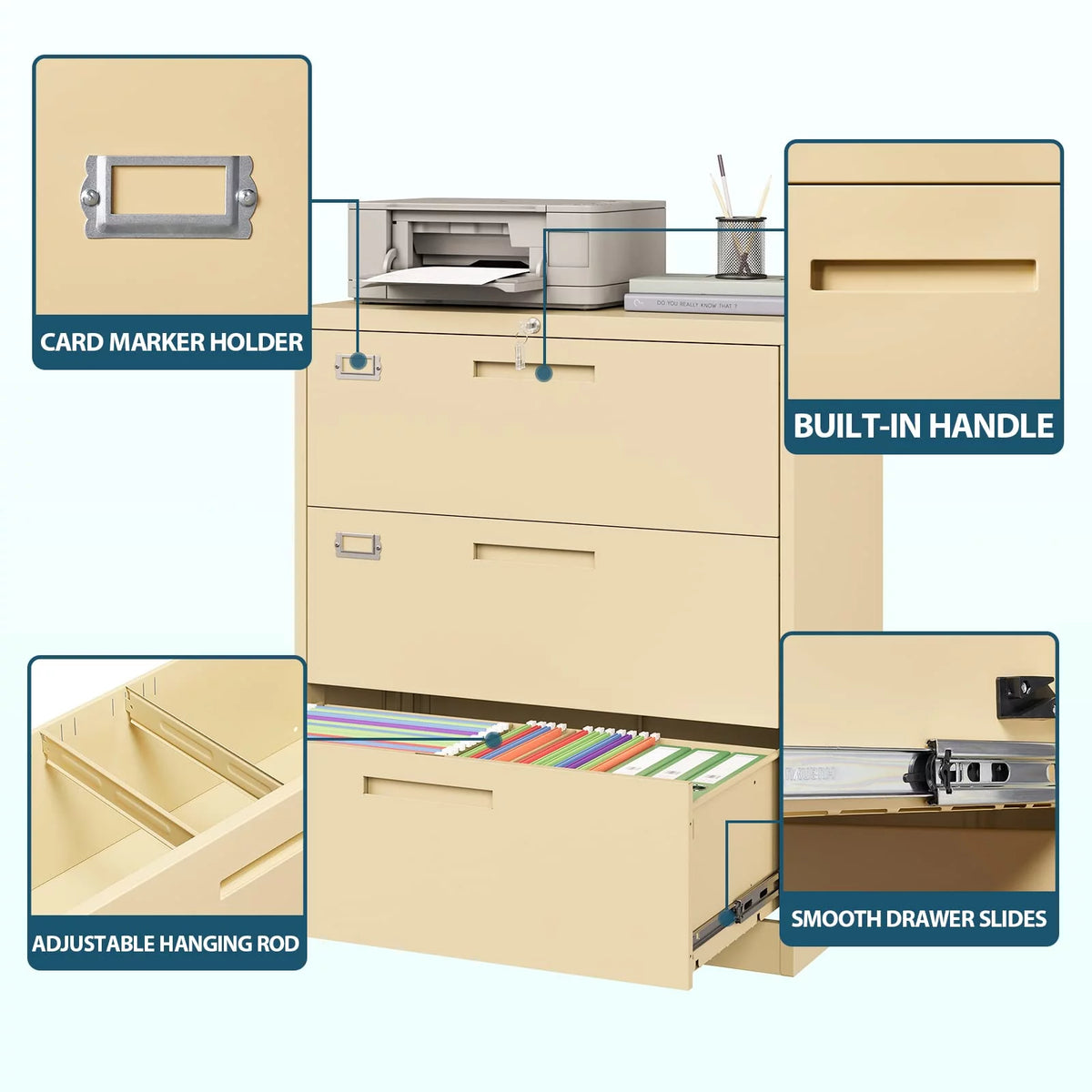3 Drawer Metal File Cabinet with Lock T3950