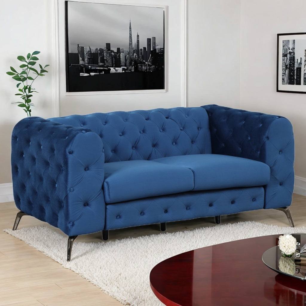 Blue Velvet 2-Person Button Tufted Loveseat Sofa G324688