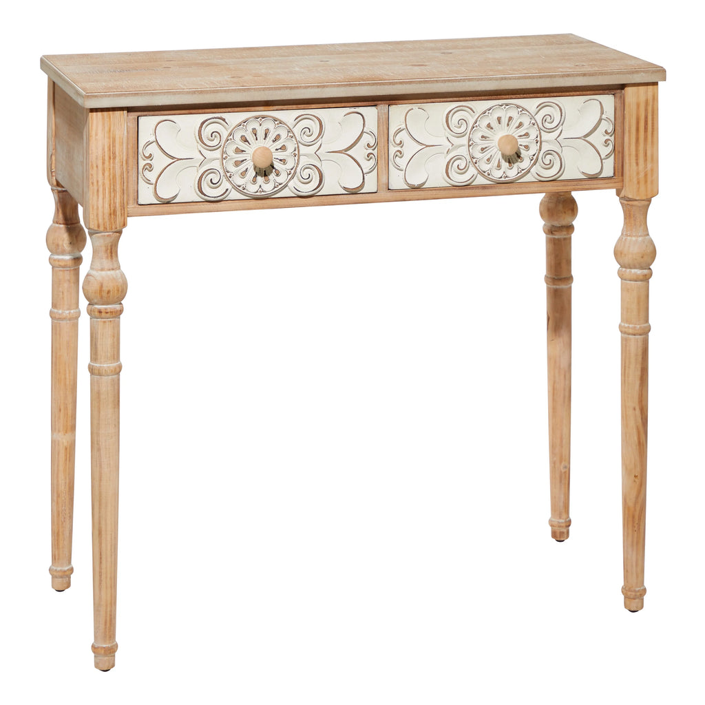 Brown Wood Carved 2 Drawers Console Table X625839