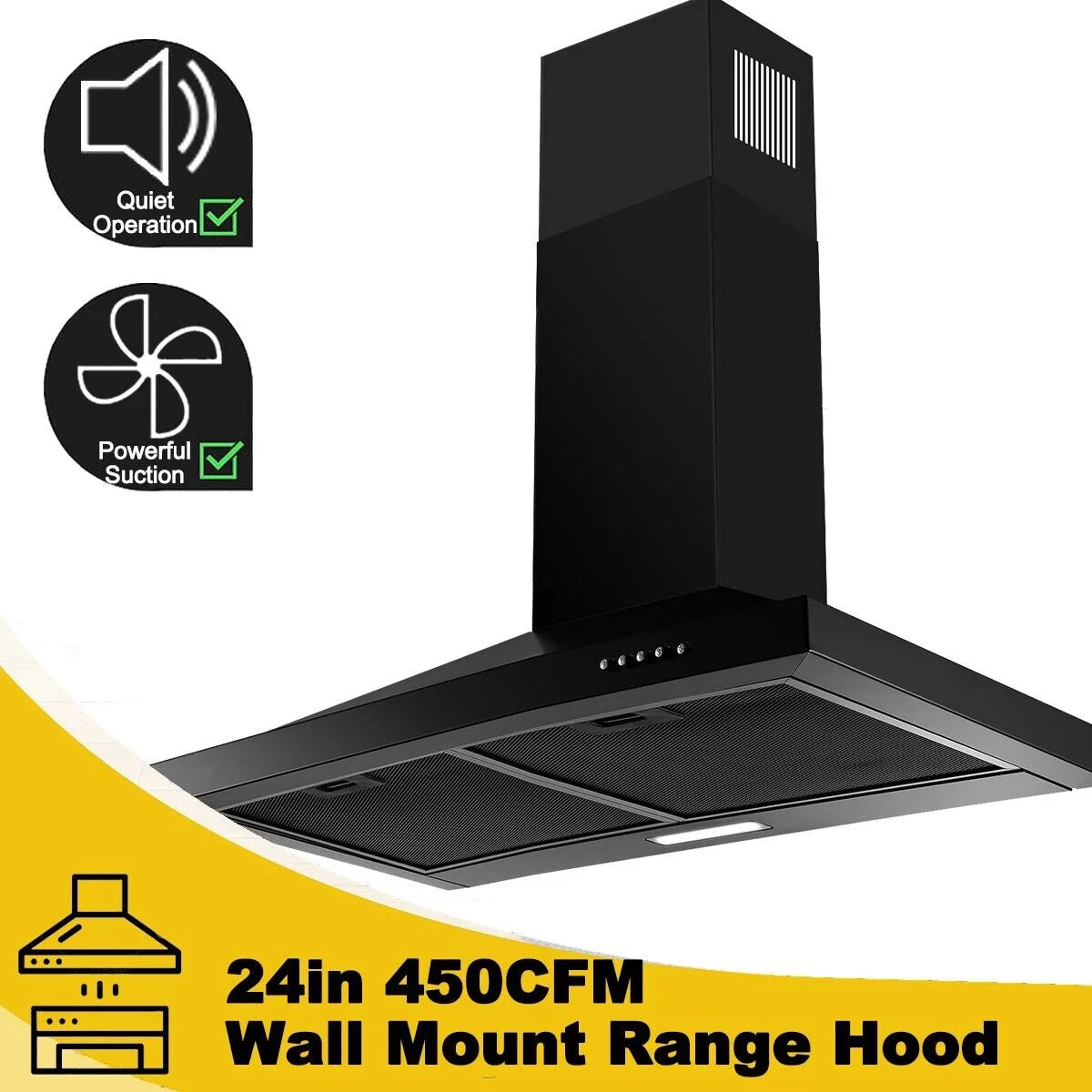 24 inch Wall Mounted 450 CFM 3-Speed Range Hood S10840