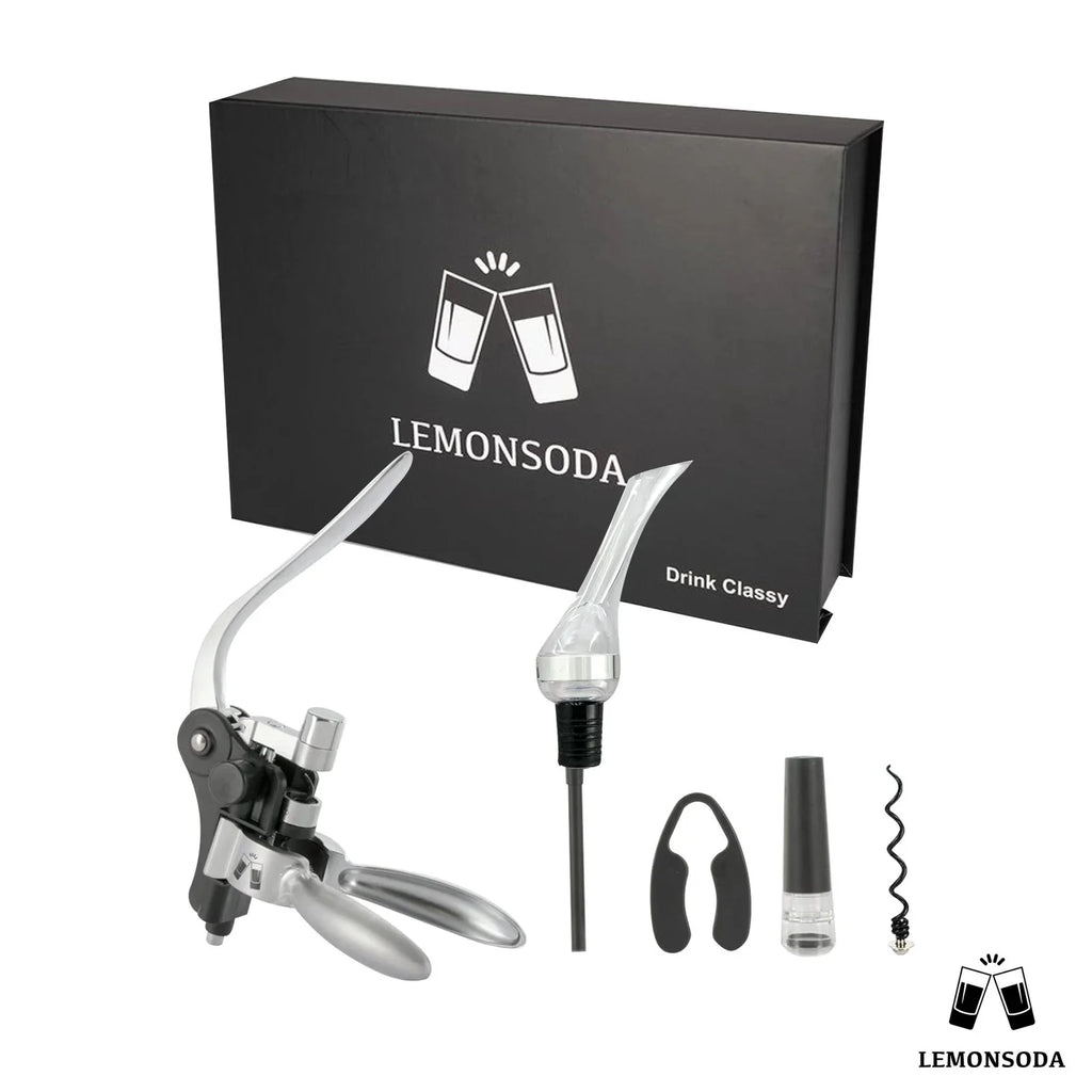 Wine Bottle Opener Kit with Corkscrew, Pourer, Foil Cutter, Stopper W1898