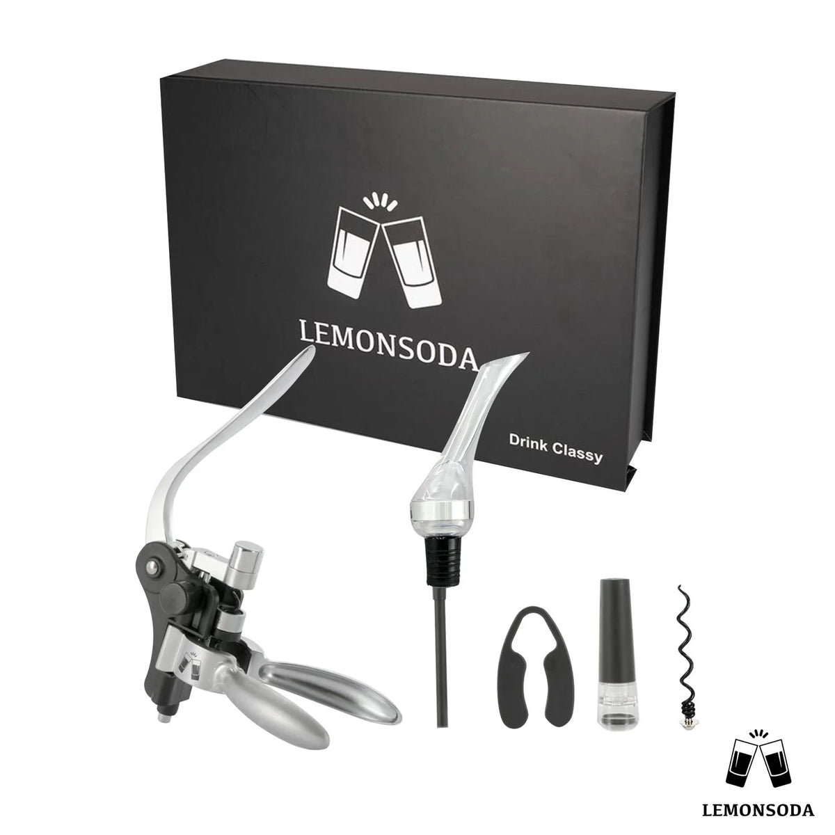 Wine Bottle Opener Kit with Corkscrew, Pourer, Foil Cutter, Stopper W1898