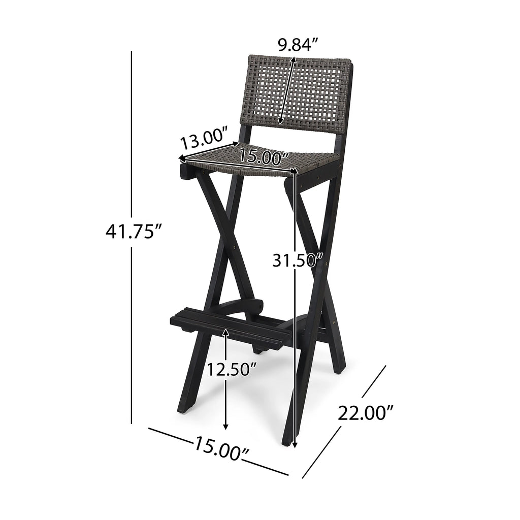 3-Pc Wood and Wicker Bar Height Set U52218