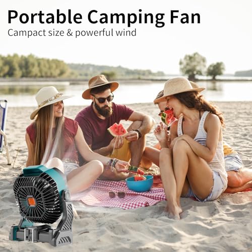 20000mAh Camping Fan with LED Lantern USB Rechargeable 4 Speeds Black E9859