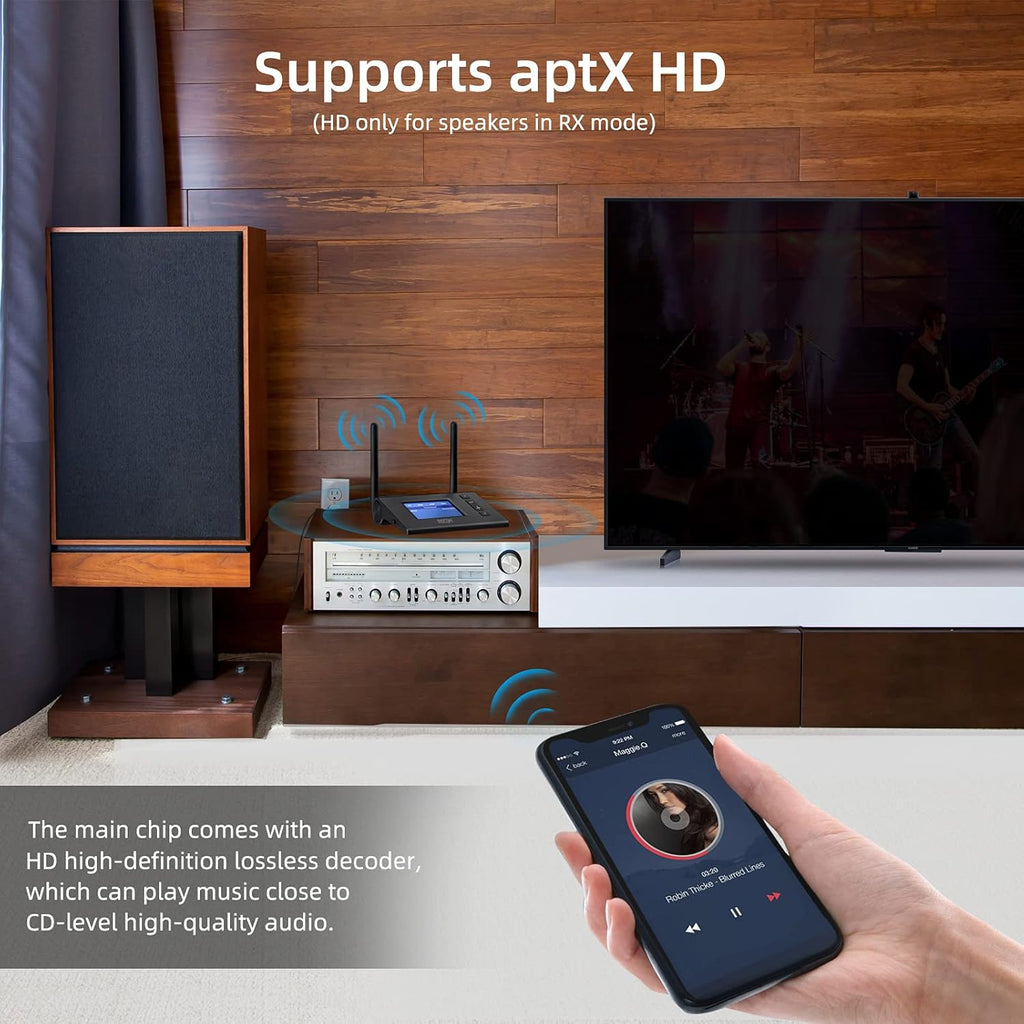 Bluetooth Transmitter Receiver Wireless Audio Adapter with LCD Display H365
