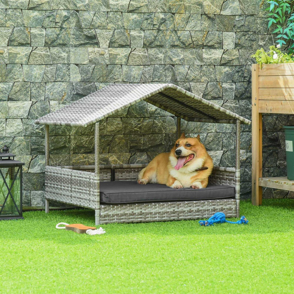 Wicker Elevated Dog House with Removable Cushion I339139